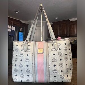MCM Gray and Pink Signature Tote
